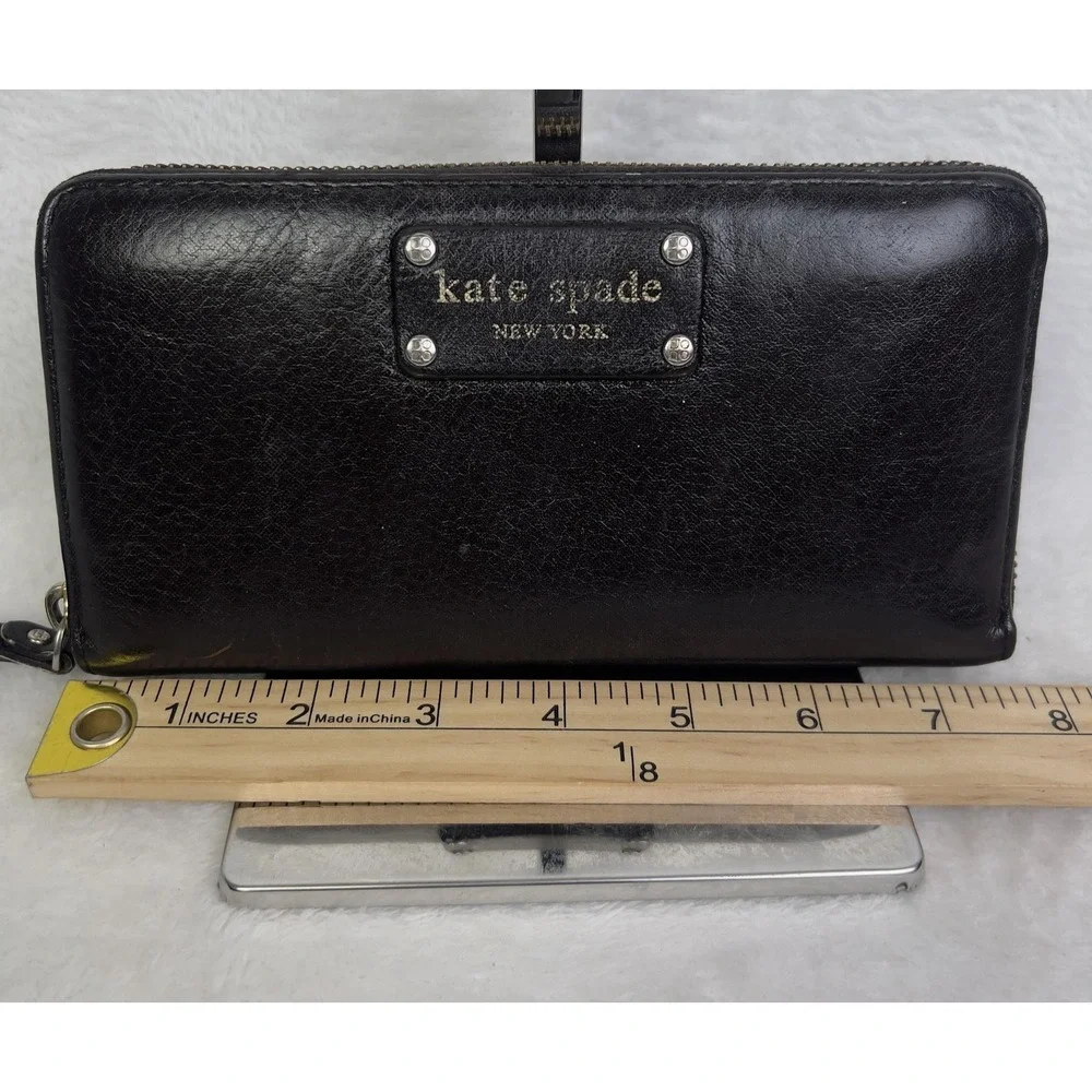 Kate Spade Wallet Womens One Size Black‎ Leather Zip Around Tassel Credit Card